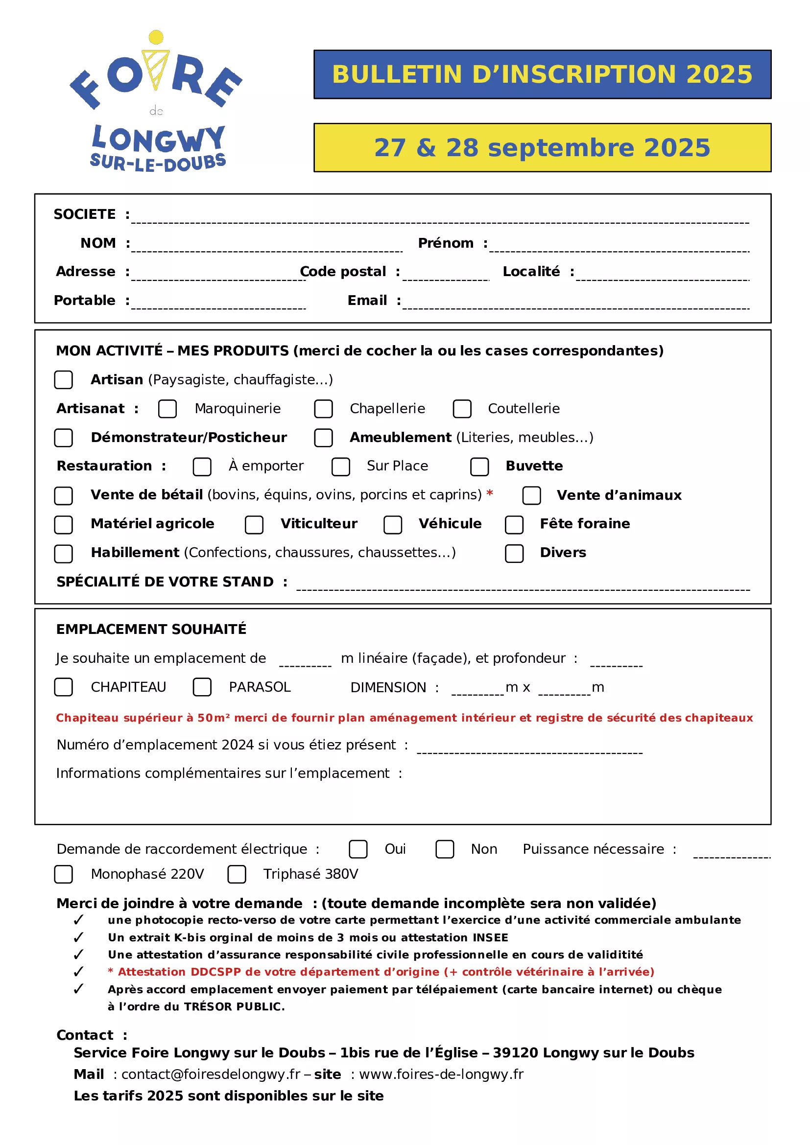 Formulaire inscription 2025